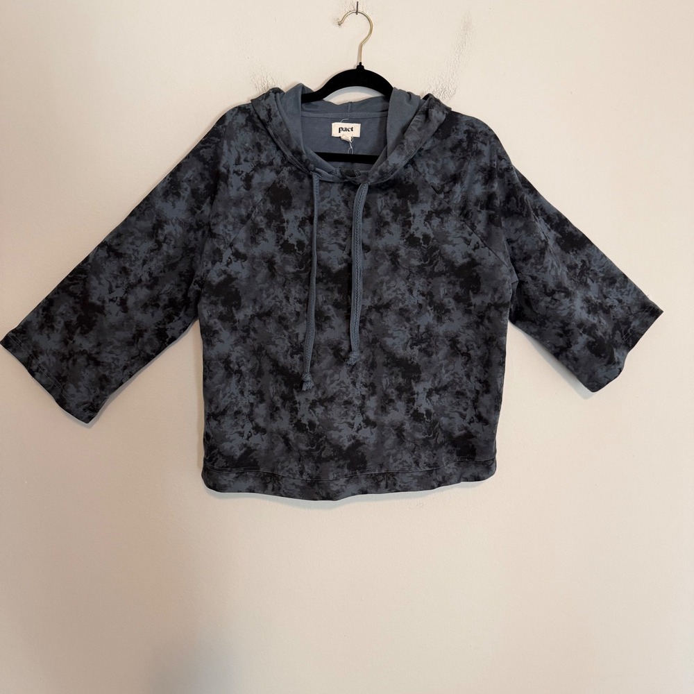 Pact Tie Dye Pull Over Sweatshirt hoodie L organic cotton blue black casual boho - Picture 2 of 5